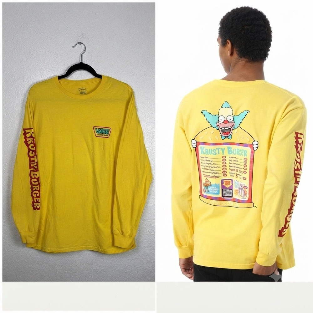 Vans X The Simpsons Krusty Burger Long Sleeve T-Shirt Graphic Tee Yellow Large